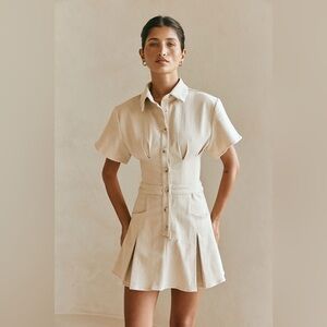 Sabo Khaki Pleated Mini Dress - Medium